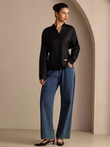 [Black] SilkSilky Long Sleeve Split Women's Blouse 006