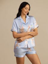 [Light Blue] SilkSilky  Short Sleeve Lapel Collar Women's Pajamas 003