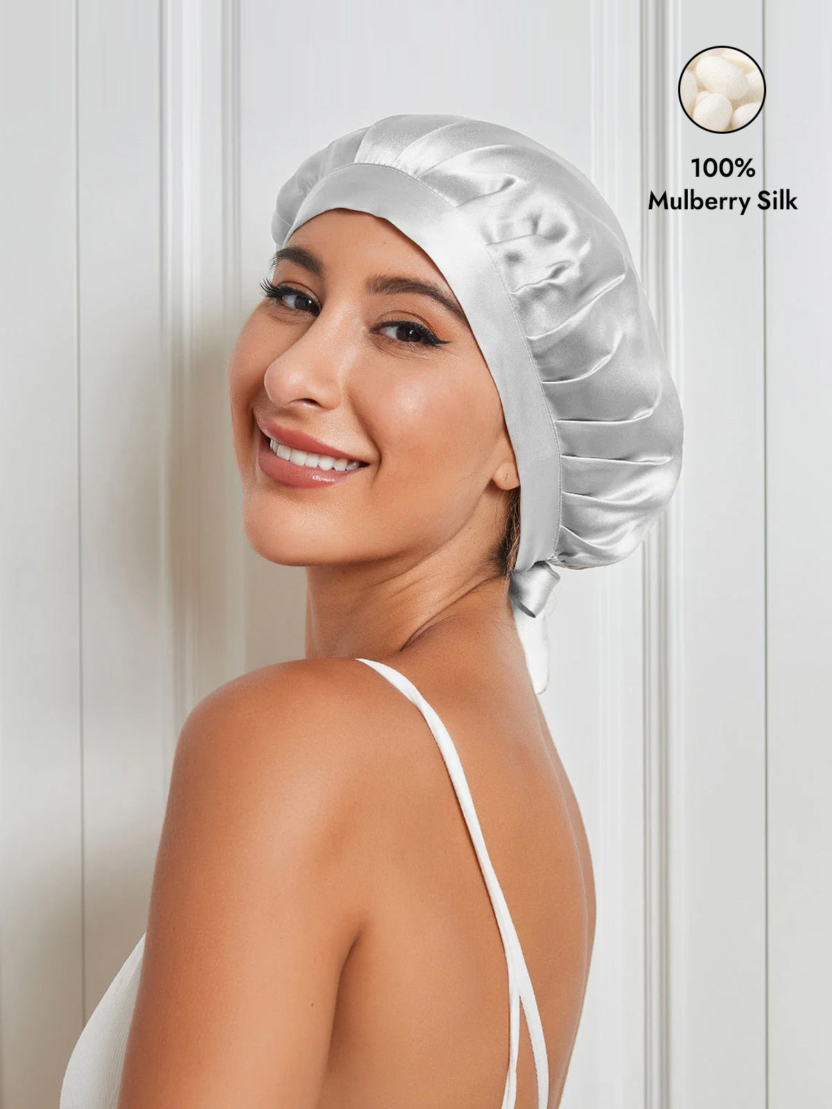 [Silver] SilkSilky  Pure Silk Sleep Cap 001