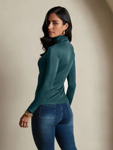 [Dark Green] SilkSilky  Silk Jersey Long Sleeve Turtle Neck Women's T-Shirt 002