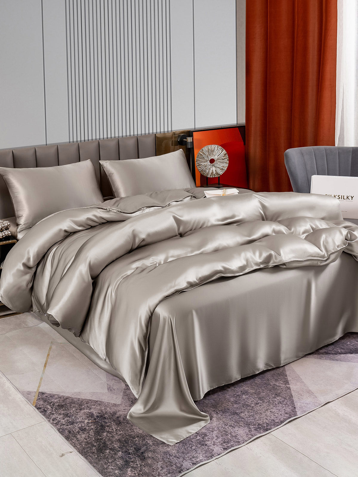 SilkSilky US 22Momme Pure Silk Bedding Set Gray 004