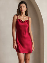[Wine] SilkSilky  Spaghetti Strap Cowl Neck Dress 001
