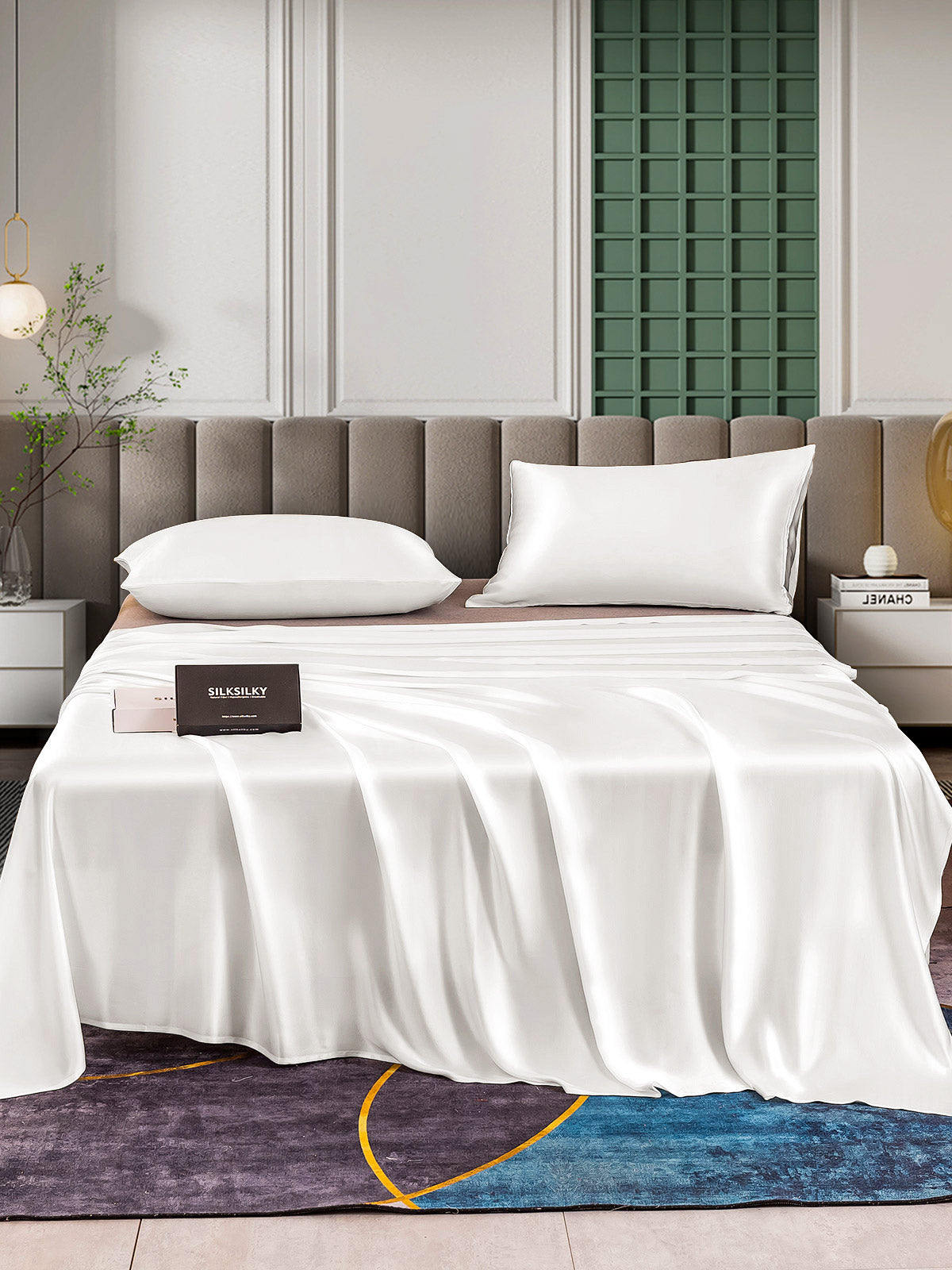 [White] SilkSilky  25Momme Pure Silk Bedding Set 001