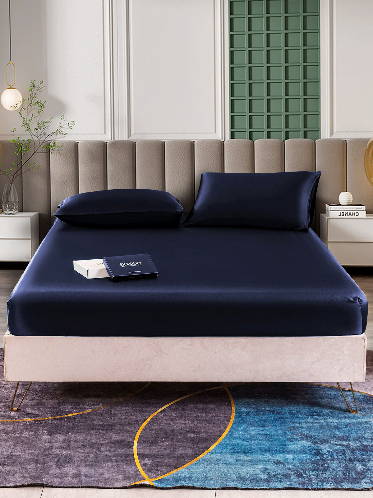 SilkSilky US 25Momme Pure Silk Bedding Set DarkBlue 002