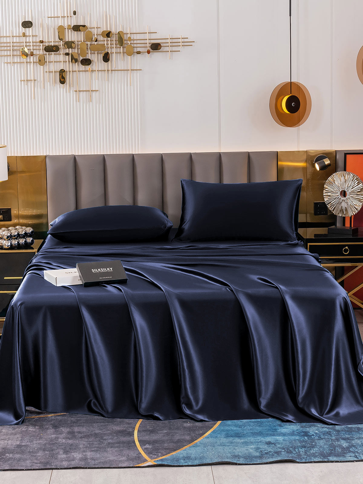 SilkSilky US 19Momme Pure Silk Bedding Set DarkBlue 002