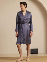 [Navy Ginkgo] SilkSilky Long Sleeve Mens Robe 003