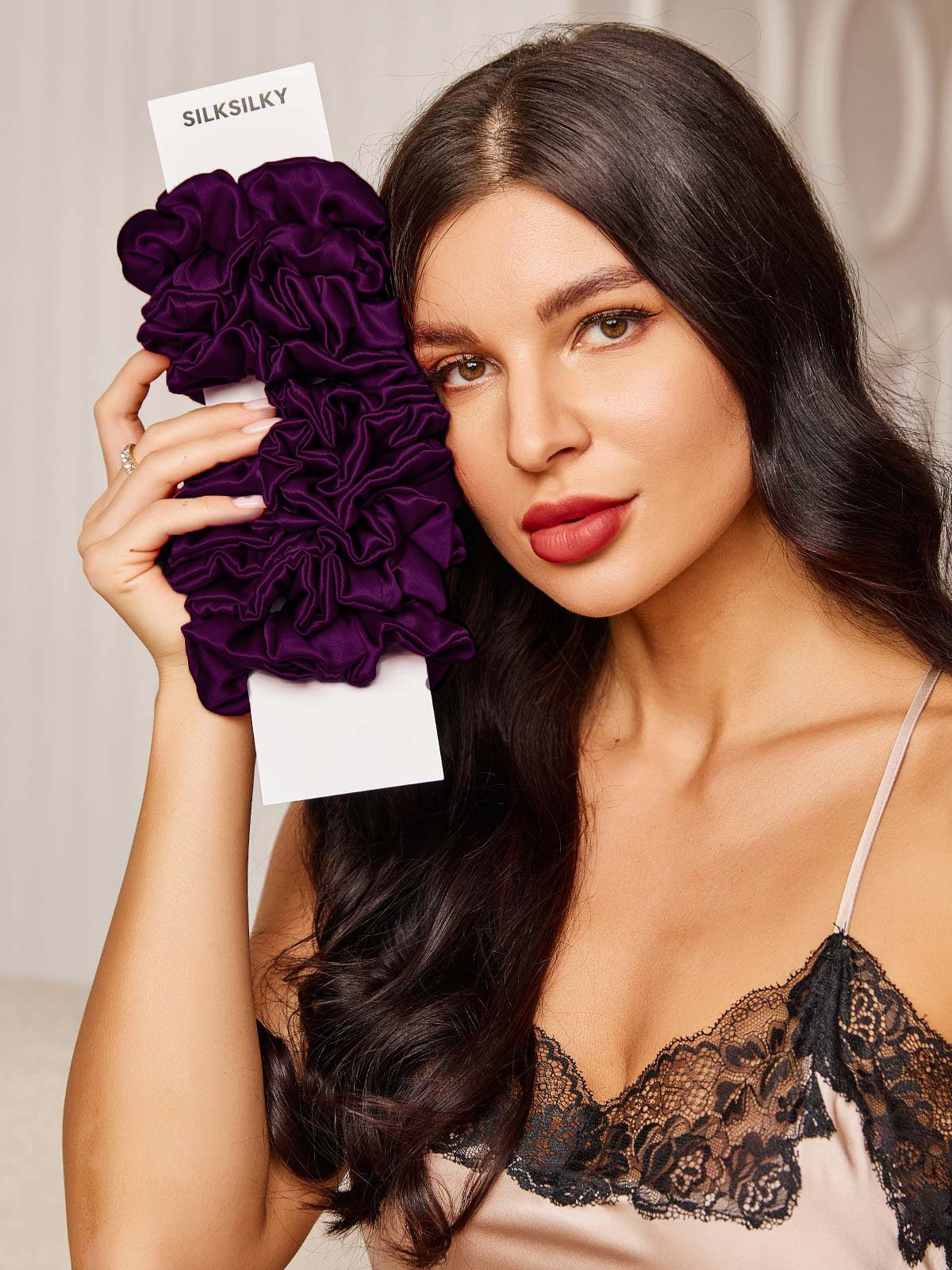 [Deep Purple] SilkSilky  19Momme Pure Silk Scrunchie 002