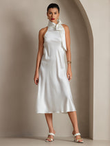 [White] SilkSilky  Sleeveless Tie Neck Dress 008