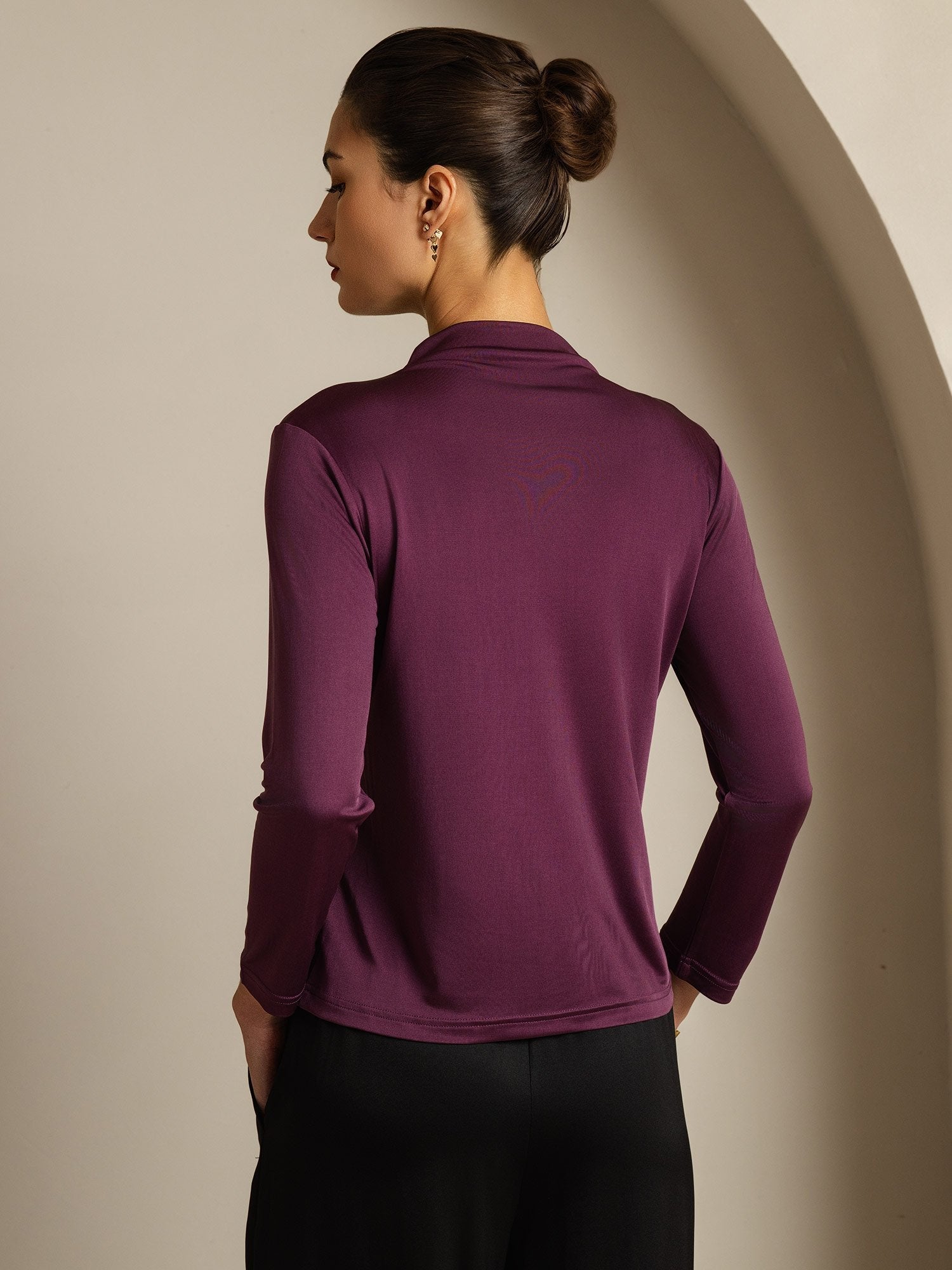 [Purple] SilkSilky  Pure Silk High Neck Women's T-Shirt 002