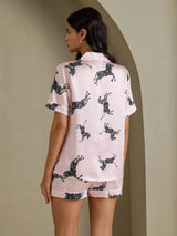 [Pink Zebra] SilkSilky  Short Sleeve Lapel Collar Women's Pajamas 002