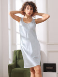 SilkSilky US Pure Silk Sleeveless Round Neck Nightgown LightBlue 005