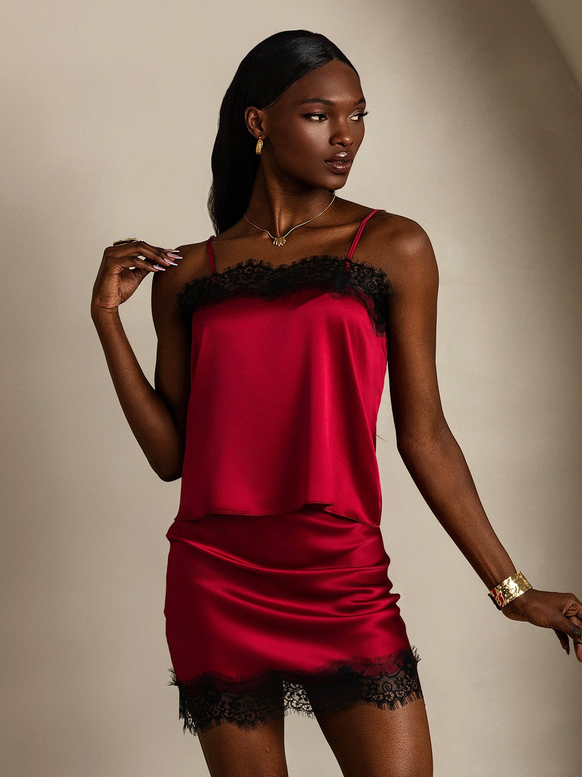 SilkSilky 19Momme Silk Camisole Set Wine 006