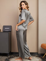 [Dark Gray] SilkSilky  Half Sleeve Round Neck Women's Pajamas 002