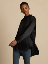 [Black] SilkSilky  19Momme Stretch Silk Charmeuse Long Sleeve Stand Collar Blouse 003