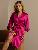 [Rose Red] SilkSilky  3/4 Sleeve Women's Robe 004