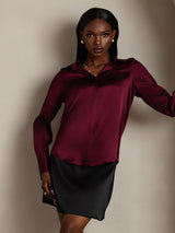 [Dark Red] SilkSilky  Long Sleeve Lapel Collar Women's Shirt 003
