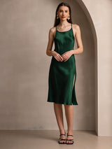 [Dark Green] SilkSilky  Spaghetti Strap Scoop Neck Dress 006