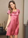 SilkSilky US Pure Silk Cap Sleeve Tie Neck Nightgown PaleMauve 004