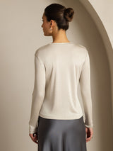 [Gray] SilkSilky  100% Silk Jersey Long Sleeve Crew Neck Women's T-Shirt 002