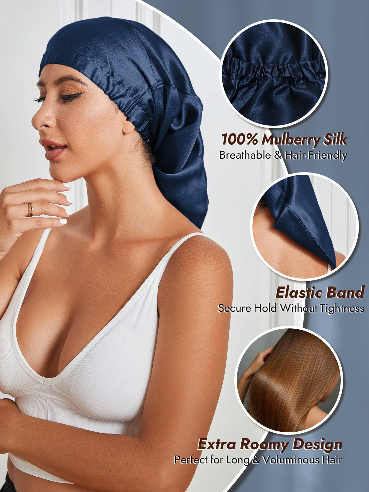 [Dark Blue] SilkSilky  Sleep Cap 002