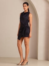 [Black] SilkSilky Sleeveless Cowl Neck Dress 006