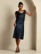 [Dark Blue] SilkSilky  Sleeveless Cowl Neck Dress 005