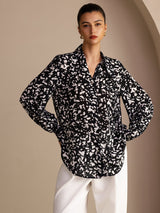 [Black Speckle] SilkSilky Long Sleeve Lapel Collar Blouse 003