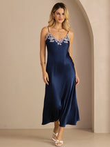 [Blue] SilkSilky  Spaghetti Strap V Neck Dress 007