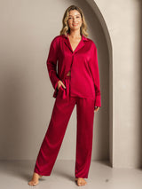 [Wine] SilkSilky  19Momme Machine-Washable Silk Long Sleeve Notch Collar Women's Pajamas 003