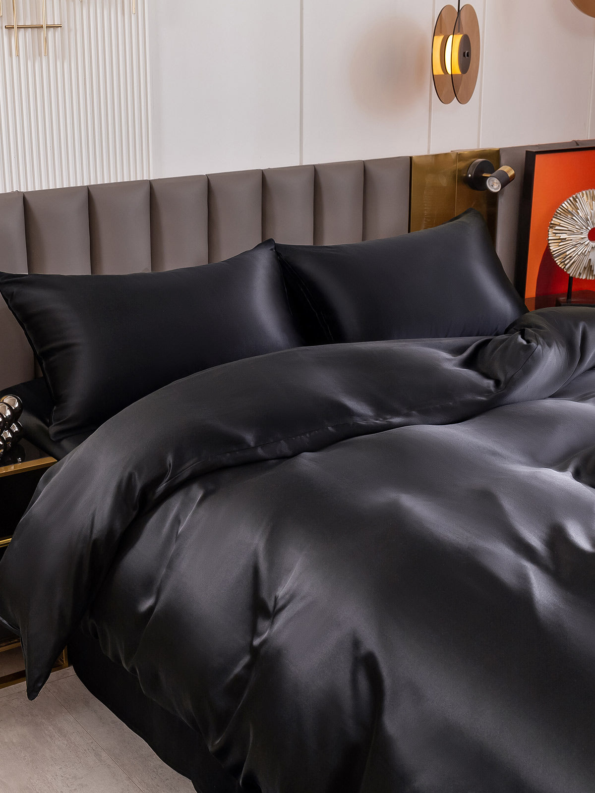 SilkSilky US 19Momme Pure Silk Bedding Set Black 003