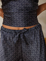 [Navy Ginkgo] SilkSilky  Spaghetti Strap V Neck Camisole Set 006