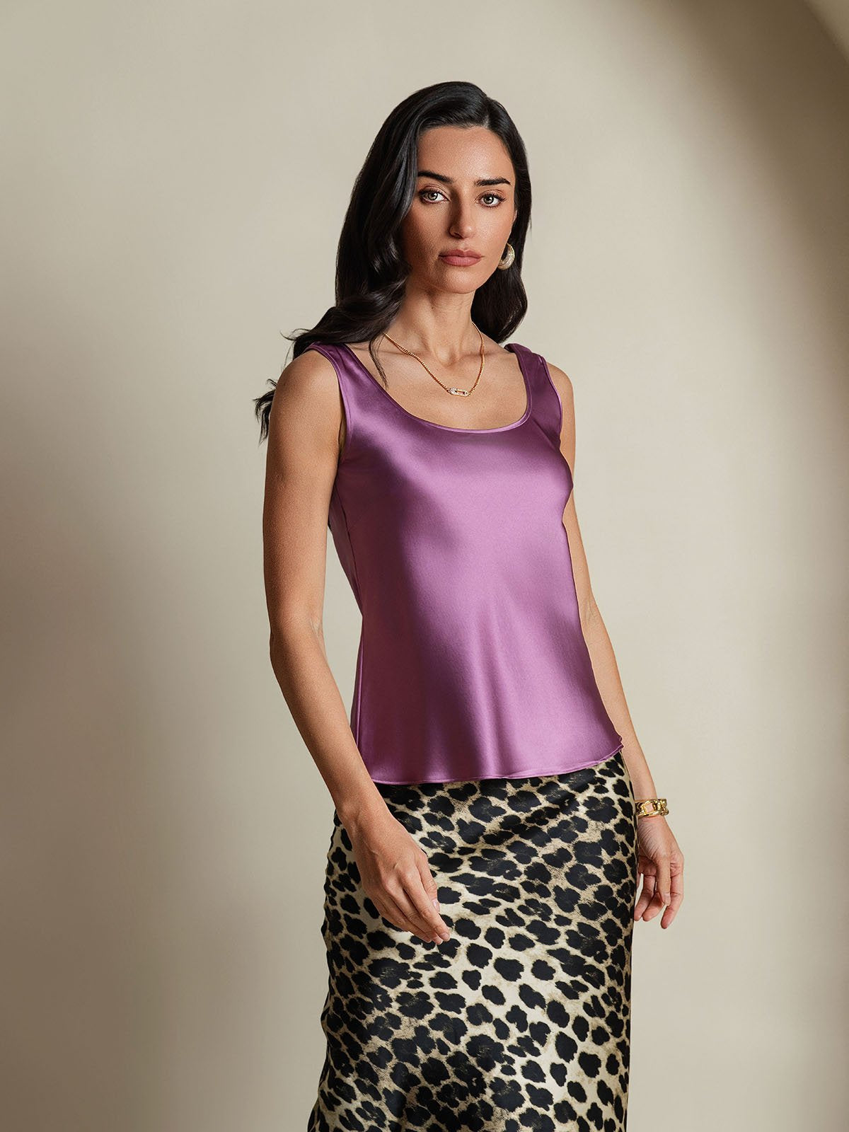 [Deep Purple] SilkSilky  19Momme Silk U Neck Camisole Top 005