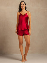 [Wine] SilkSilky Spaghetti Strap V Neck Camisole Set 007