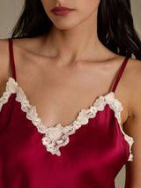 [Wine] SilkSilky  Spaghetti Strap V Neck Camisole Set 004