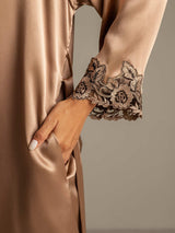 [Brown] SilkSilky  3/4 Sleeve V Neck Nightgown&Robe Set 005