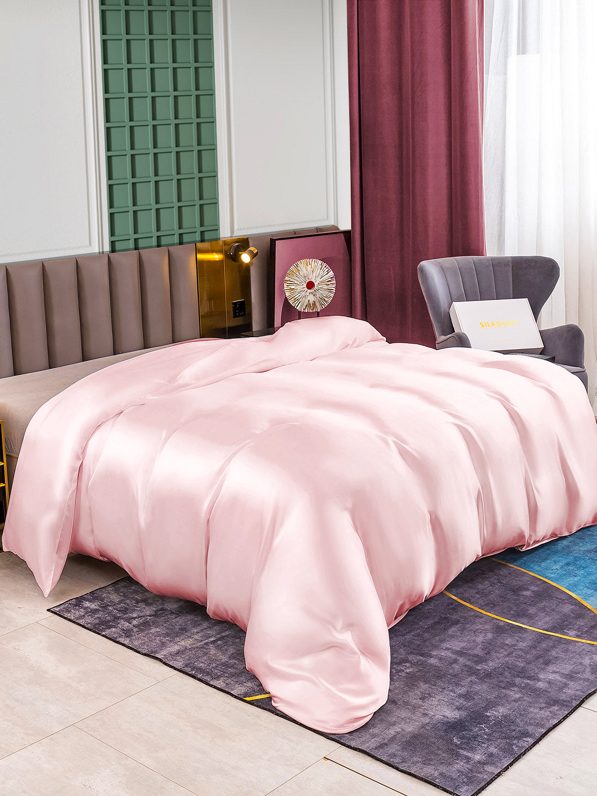 SilkSilky US 25Momme Pure Silk Duvet Cover Pink 001