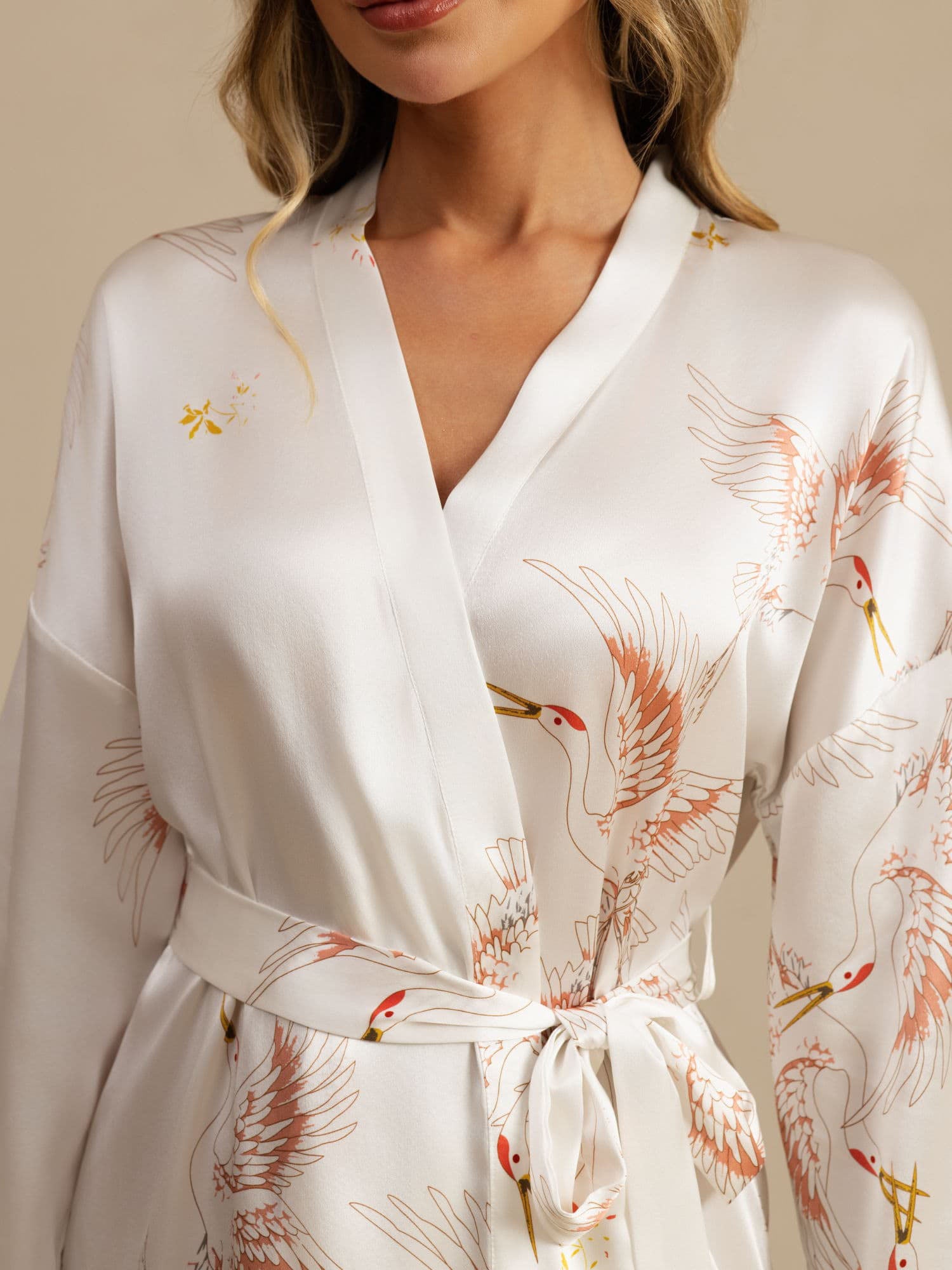 [White] SilkSilky  3/4 Sleeve Deep V Neck Women's Robe 005