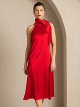 [Red] SilkSilky  Sleeveless Tie Neck Dress 003