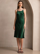 [Dark Green] SilkSilky  Spaghetti Strap Scoop Neck Dress 007