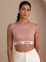 [Pink] SilkSilky  Sleeveless Crew Neck Camisole Top 001