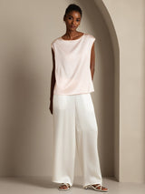 [Pink] SilkSilky  Cap Sleeve Round Neck Women's T-Shirt 005