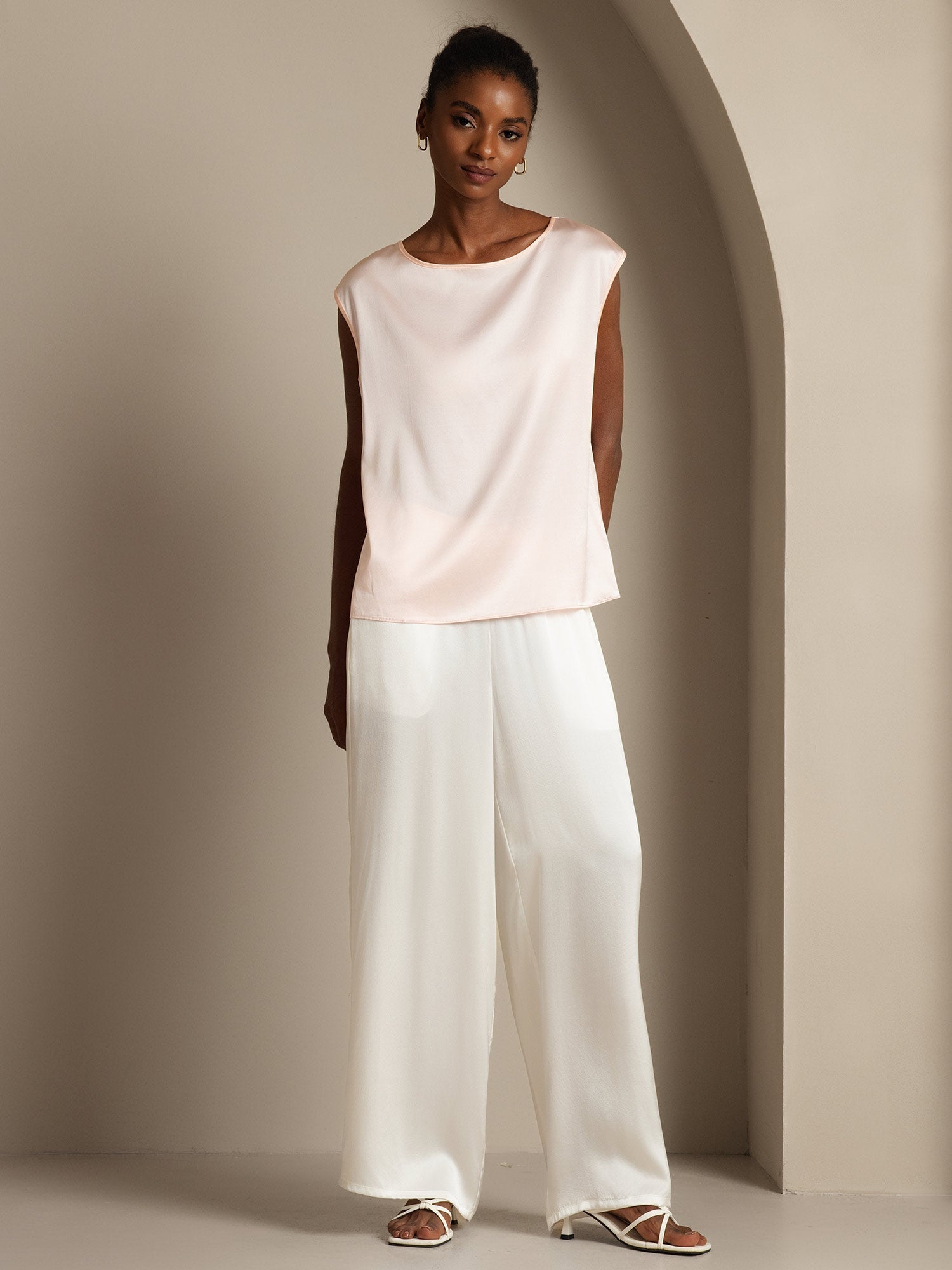 [Pink] SilkSilky  19Momme Silk Round Neck Women's T-Shirt 005,