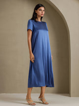 [Real Teal] SilkSilky  Short Sleeve Crew Neck Dress 003