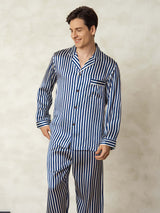 [Navy Stripe] SilkSilky  19Momme Pure Silk Mens Pajamas 005,