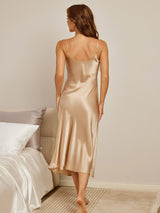 [Champagne] SilkSilky  Spaghetti Strap V Neck Nightgown 003