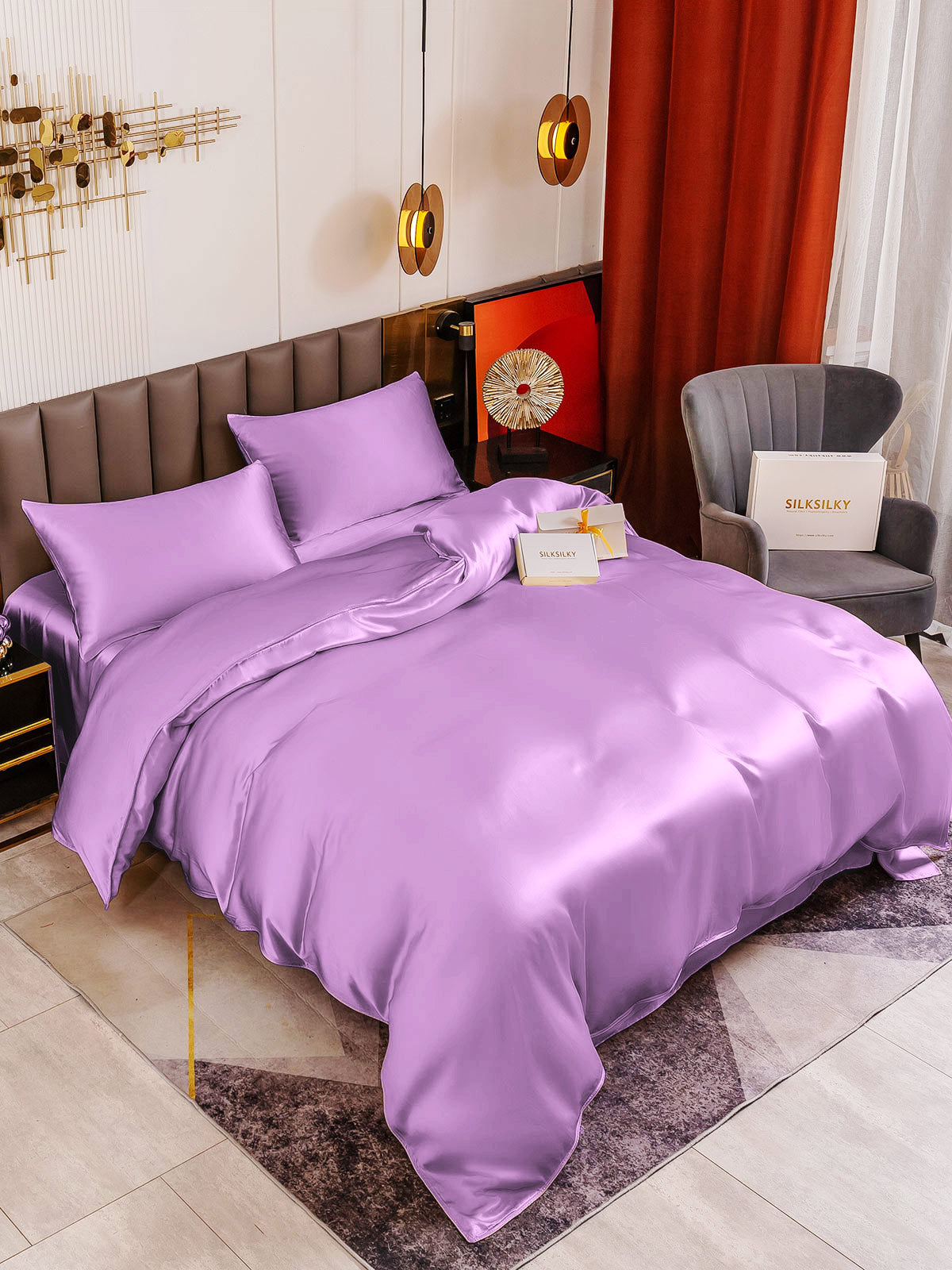 SilkSilky US 19Momme Pure Silk Bedding Set Lavender 001