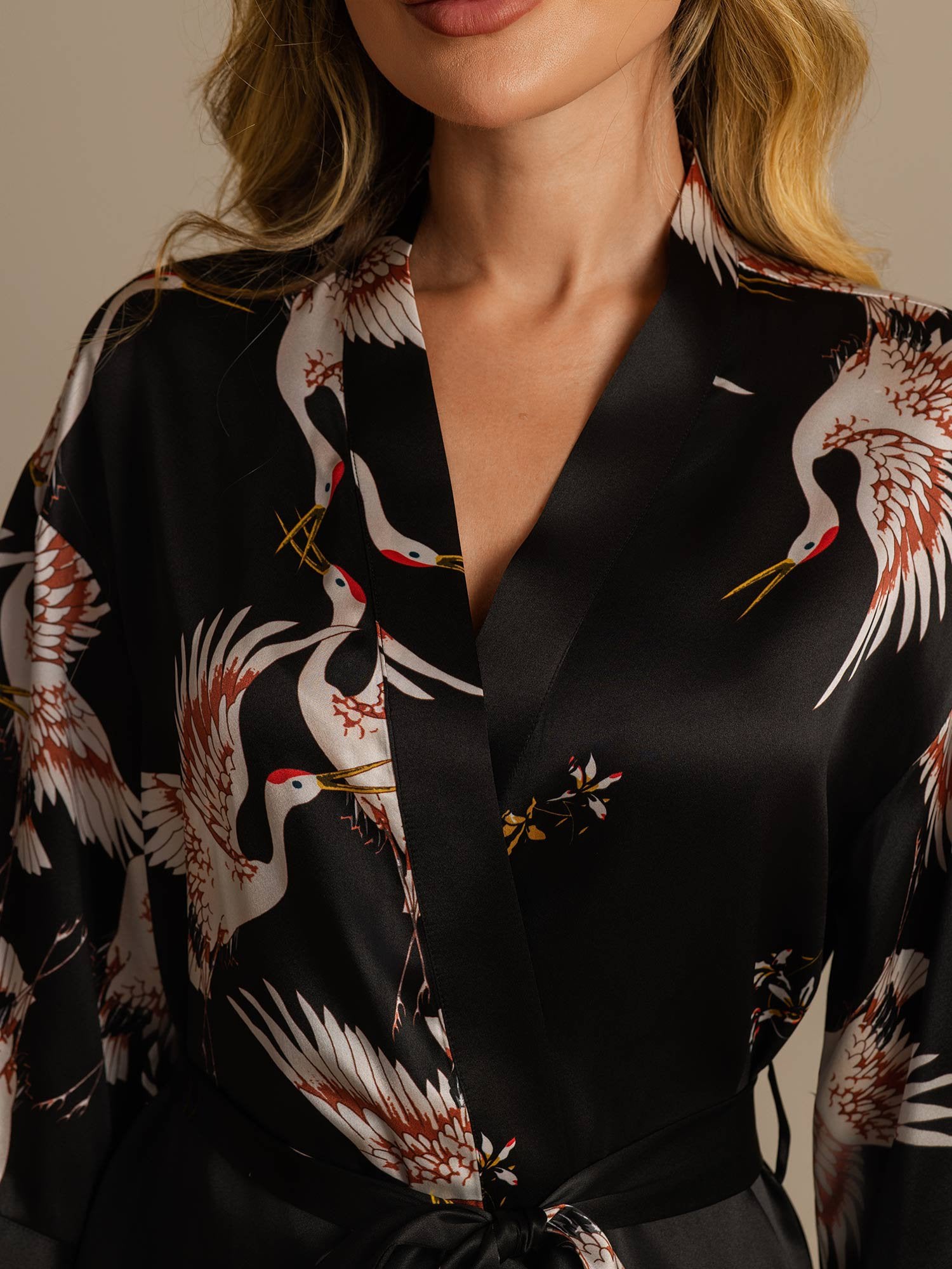 [Black] SilkSilky 19Momme Pure Silk Wrap Women's Robe 004