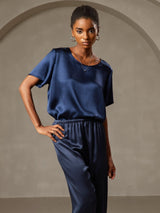 [Dark Blue] SilkSilky  Short Sleeve Round Neck Women's T-Shirt 003