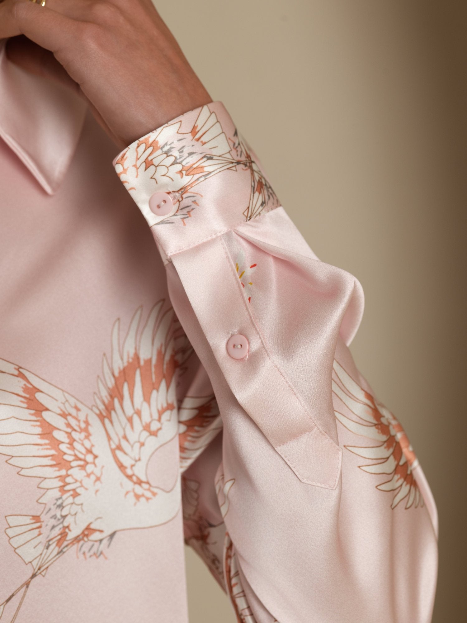 [Pink] SilkSilky  19Momme Long Sleeve Lapel Collar Women's Shirt 002