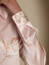 [Pink] SilkSilky  19Momme Long Sleeve Lapel Collar Women's Shirt 002